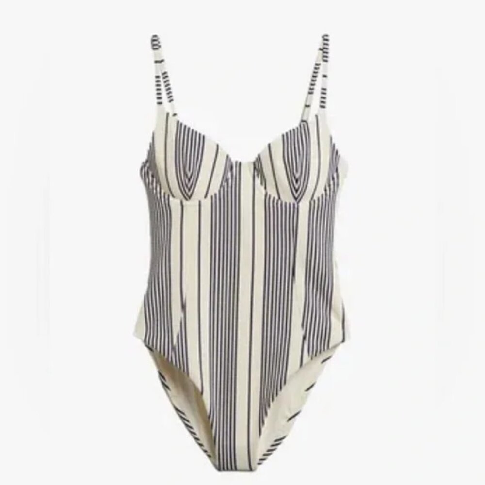 NEW S Navy / Ivory Stripe Onia Isabella Pique One Piece Swimsuit